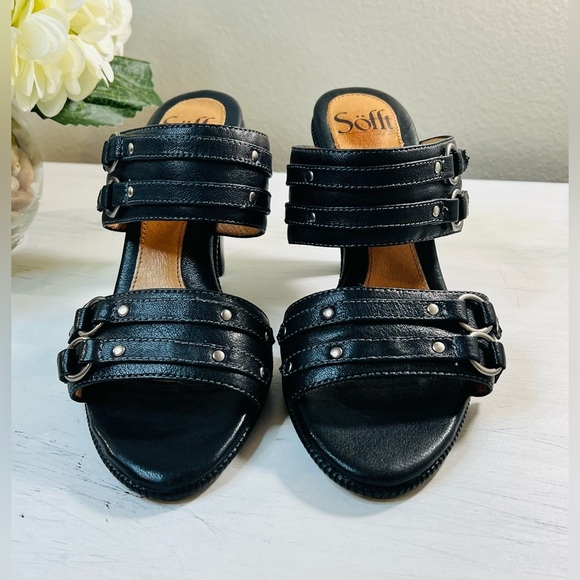 Sofft Strappy Sandal with Heel, Leather, Color Black, Size 7.5 - Picture 1 of 7